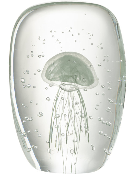 Grand Presse papier sulfure Méduse Plat Hauteur 15 cm en Verre Transparent Vert clair Calypso - 1