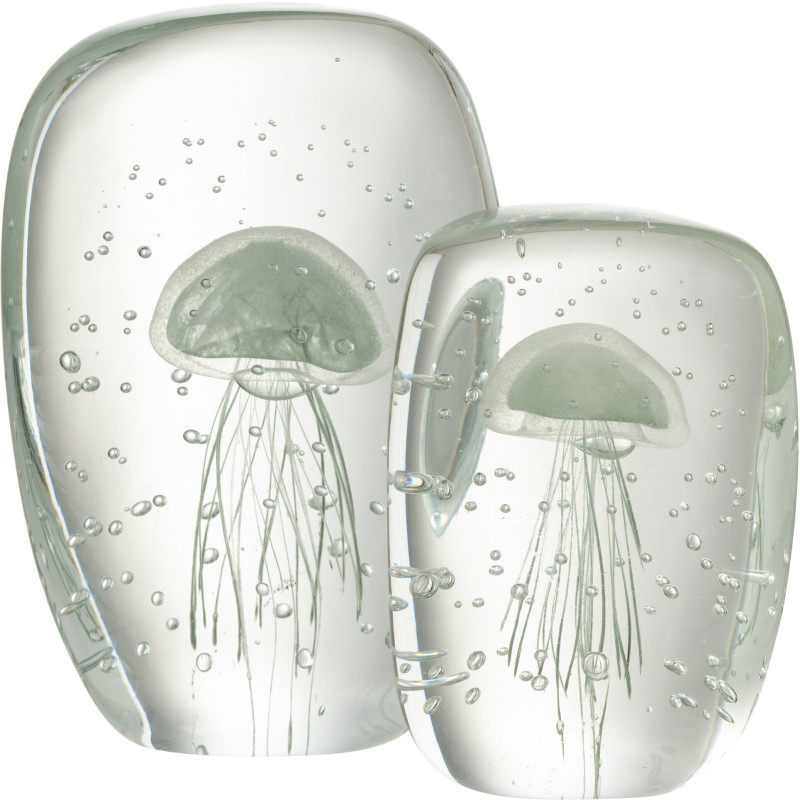 Grand Presse papier sulfure Méduse Plat Hauteur 15 cm en Verre Transparent Vert clair Calypso - 2