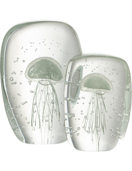 Grand Presse papier sulfure Méduse Plat Hauteur 15 cm en Verre Transparent Vert clair Calypso - 2