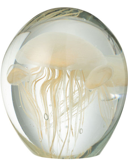 Grand Presse papier sulfure Méduses Goutte Hauteur 16 cm en Verre Transparent Beige Calypso - 1