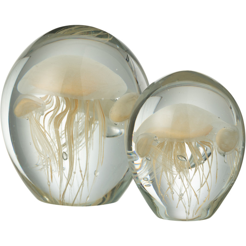 Grand Presse papier sulfure Méduses Goutte Hauteur 16 cm en Verre Transparent Beige Calypso - 2