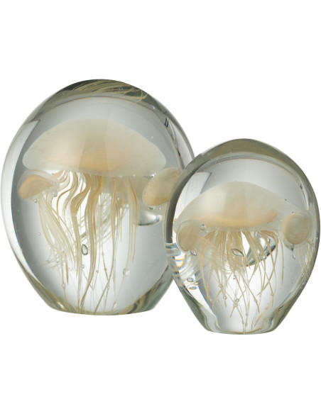 Grand Presse papier sulfure Méduses Goutte Hauteur 16 cm en Verre Transparent Beige Calypso - 2