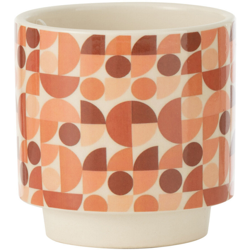 Petit Cache-pot moderne Rond Diamètre 10 cm en Céramique Rouge Orange Marron Motifs géométriques Trivial - 1