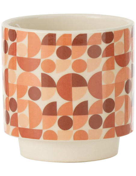 Petit Cache-pot moderne Rond Diamètre 10 cm en Céramique Rouge Orange Marron Motifs géométriques Trivial J-Line - 1