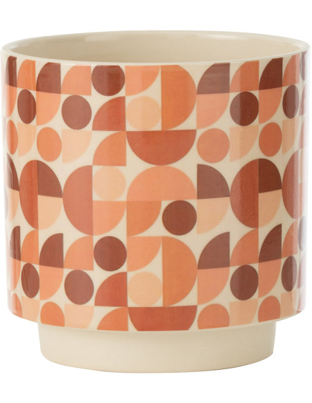 Grand Cache-pot moderne Rond Diamètre 14 cm en Céramique Rouge Orange Marron Motifs géométriques Trivial - 1