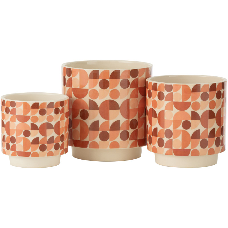 Grand Cache-pot moderne Rond Diamètre 14 cm en Céramique Rouge Orange Marron Motifs géométriques Trivial - 2