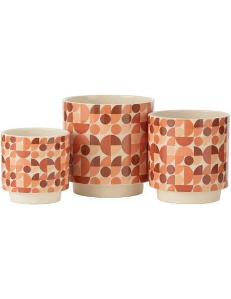 Grand Cache-pot moderne Rond Diamètre 14 cm en Céramique Rouge Orange Marron Motifs géométriques Trivial - 2