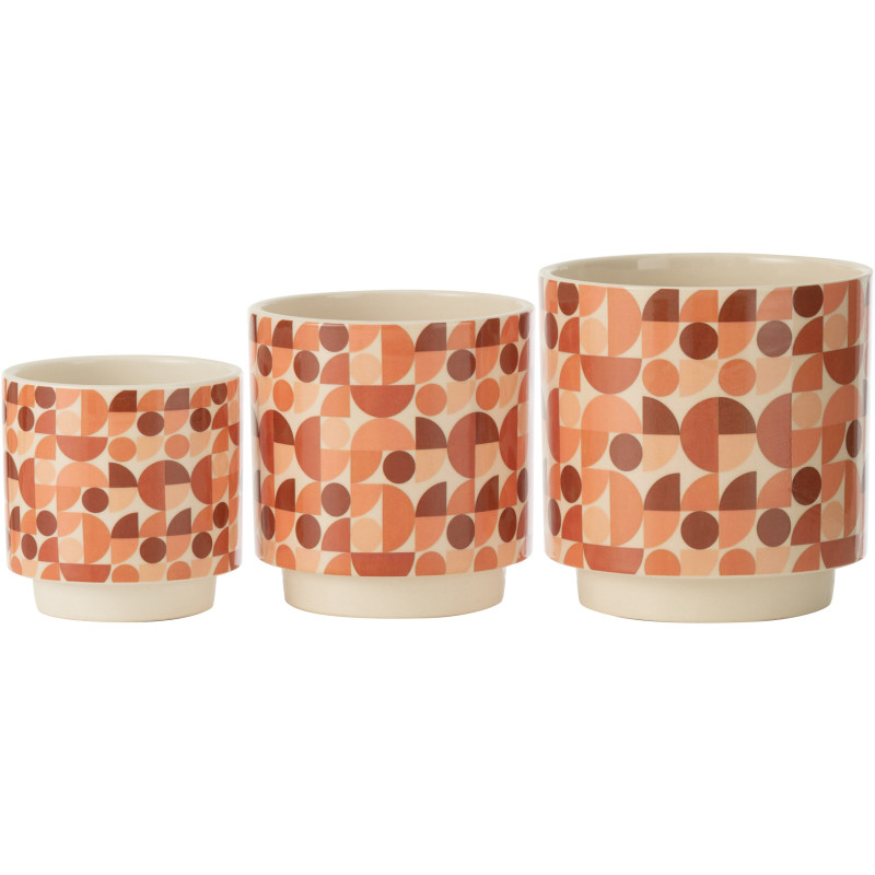 Grand Cache-pot moderne Rond Diamètre 14 cm en Céramique Rouge Orange Marron Motifs géométriques Trivial - 3