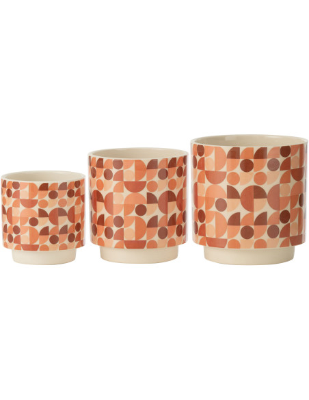 Grand Cache-pot moderne Rond Diamètre 14 cm en Céramique Rouge Orange Marron Motifs géométriques Trivial - 3