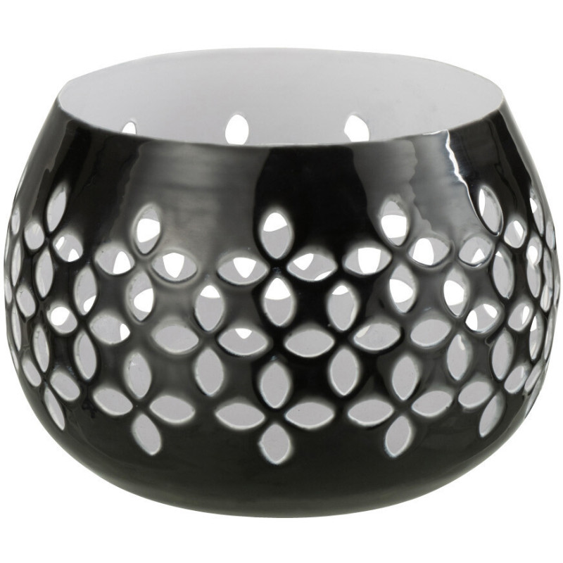 Photophore moderne noir brillant en métal perforé 13 cm - 1