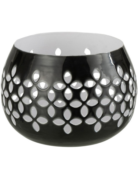 Photophore moderne noir brillant en métal perforé 13 cm - 1