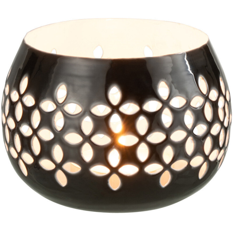 Photophore moderne noir brillant en métal perforé 13 cm - 2