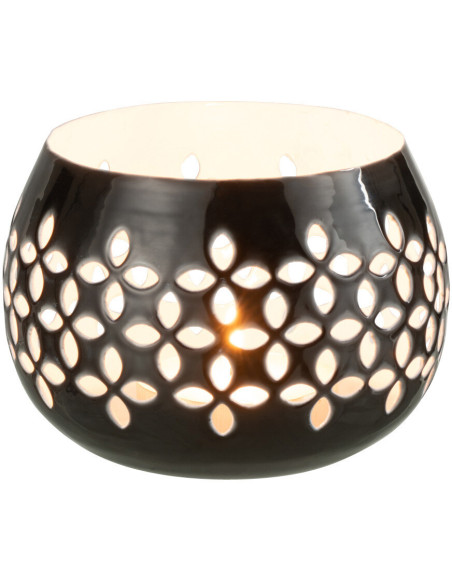 Photophore moderne noir brillant en métal perforé 13 cm - 2