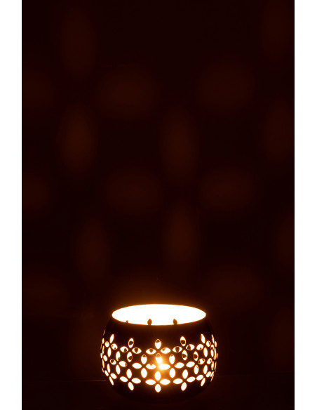 Photophore moderne noir brillant en métal perforé 13 cm - 3