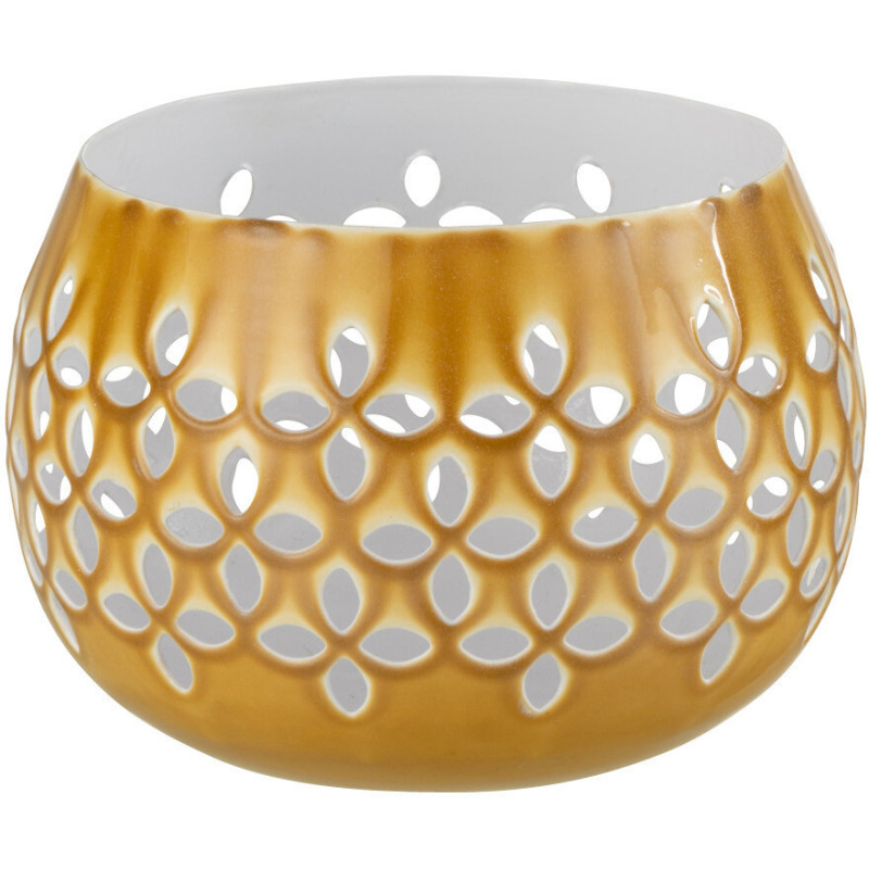 Photophore moderne ocre en métal perforé 13 cm - 1