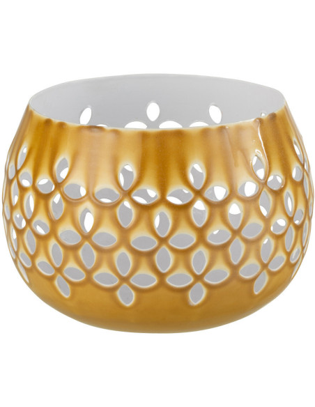 Photophore moderne ocre en métal perforé 13 cm - 1