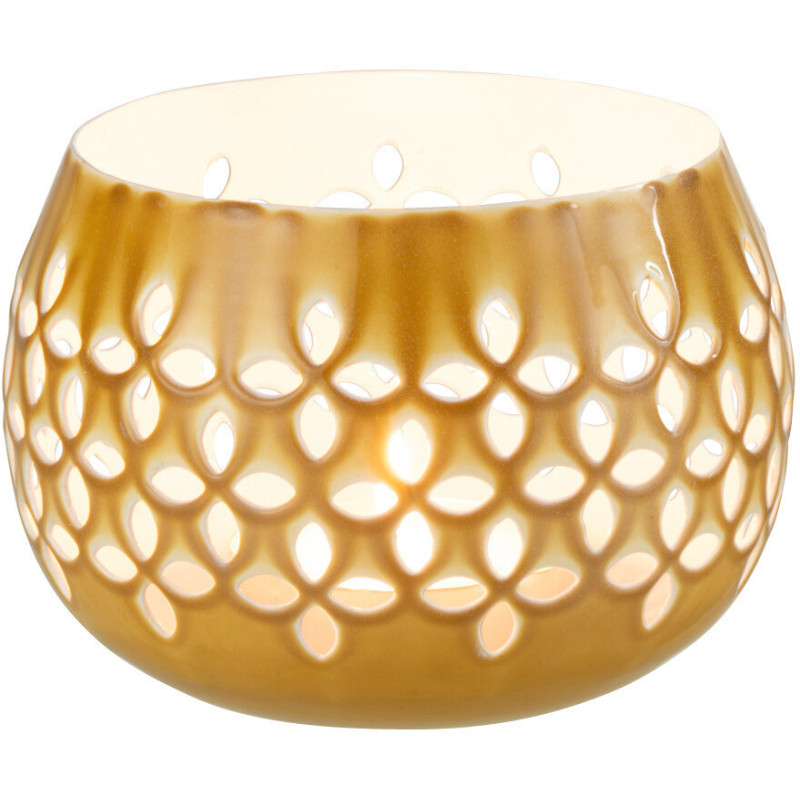 Photophore moderne ocre en métal perforé 13 cm - 3