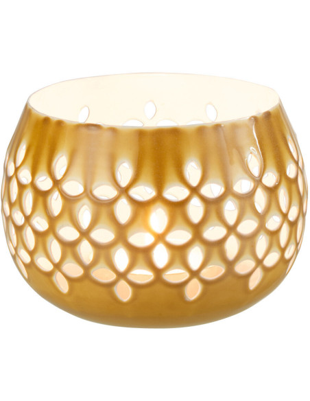 Photophore moderne ocre en métal perforé 13 cm - 3