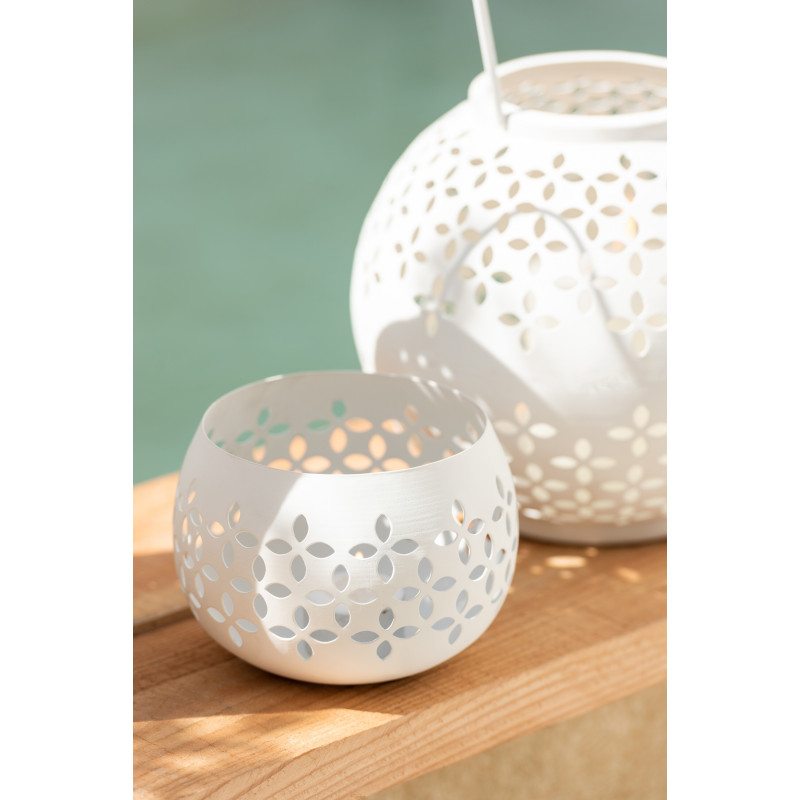 Photophore moderne blanc en métal perforé 13 cm - 2
