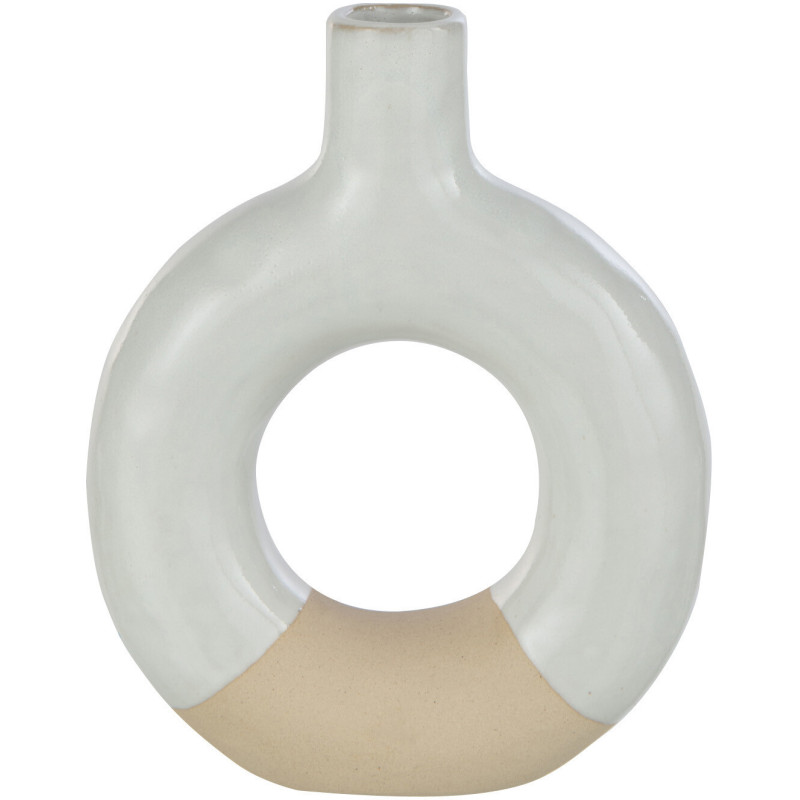 Vase Rond Plat Hauteur 17 cm en Porcelaine Blanc Beige Malotti - 1
