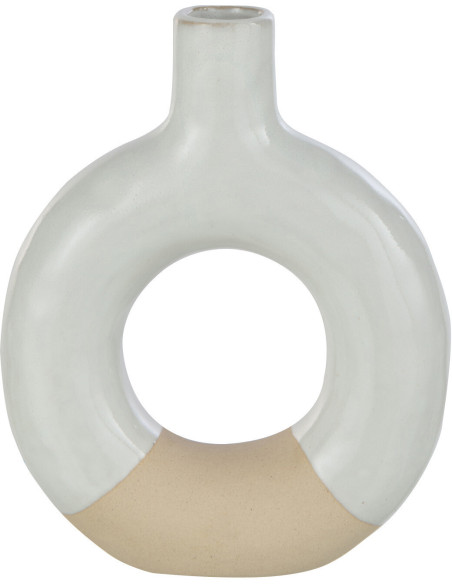 Vase Rond Plat Hauteur 17 cm en Porcelaine Blanc Beige Malotti - 1