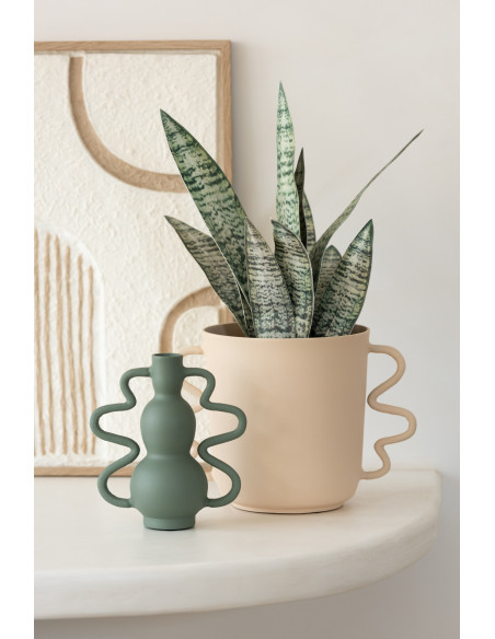 Vase Boule 2 anses Hauteur 20 cm en Métal Vert Aylo - 2