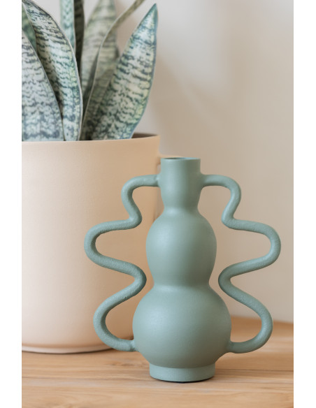 Vase Boule 2 anses Hauteur 20 cm en Métal Vert Aylo - 3