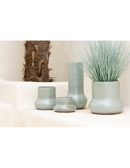 Vase Cylindrique Organique Hauteur 40 cm en Céramique Bleu Hatio - 2