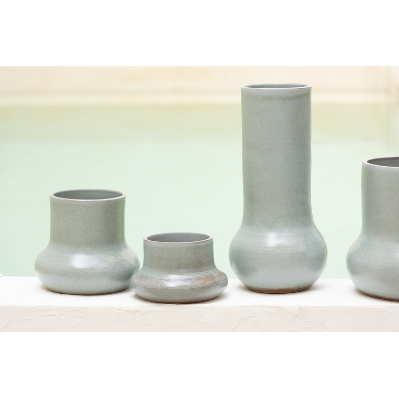 Vase Cylindrique Organique Hauteur 40 cm en Céramique Bleu Hatio - 4