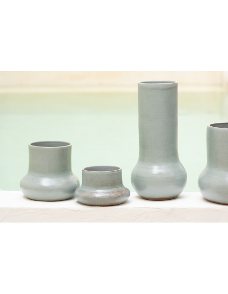 Vase Cylindrique Organique Hauteur 40 cm en Céramique Bleu Hatio - 4