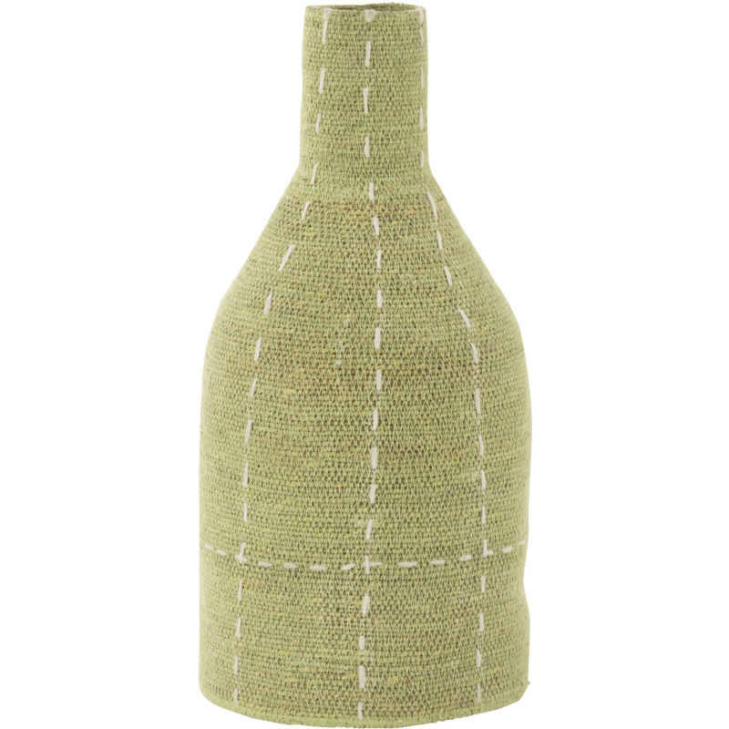 Vase Bouteille XL Hauteur 50 cm en Jonc de mer Vert Motif tirets Softino - 1