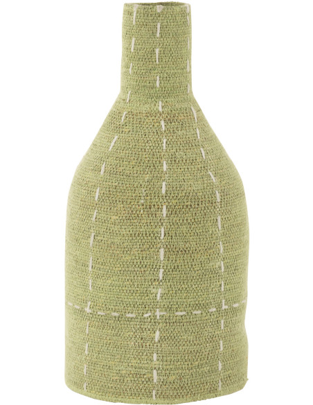 Vase Bouteille XL Hauteur 50 cm en Jonc de mer Vert Motif tirets Softino - 1
