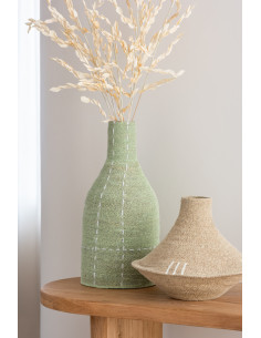 Vase Bouteille XL Hauteur 50 cm en Jonc de mer Vert Motif tirets Softino - 1 2