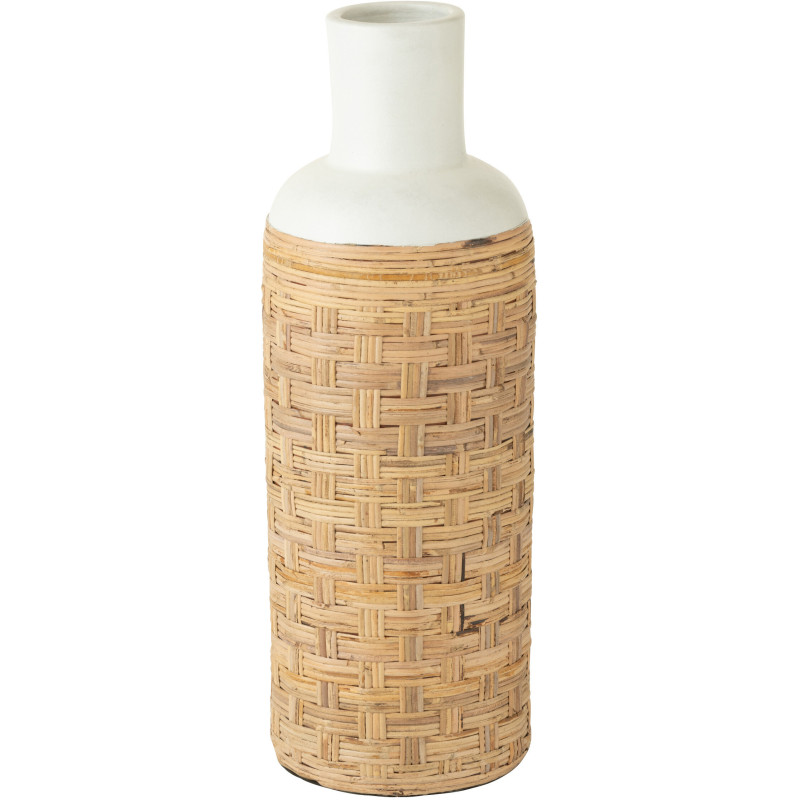 Vase Bouteille XXL Hauteur 75 cm en Terre cuite Blanc Rotin Naturel Pugghie - 1