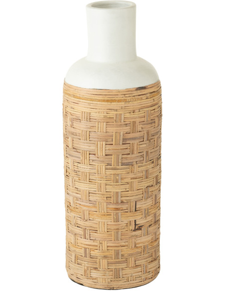 Vase Bouteille XXL Hauteur 75 cm en Terre cuite Blanc Rotin Naturel Pugghie - 1