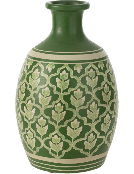 Vase Ovale Hauteur 43 cm en Terre cuite Vert Blanc Motif fleurs Uzès - 1
