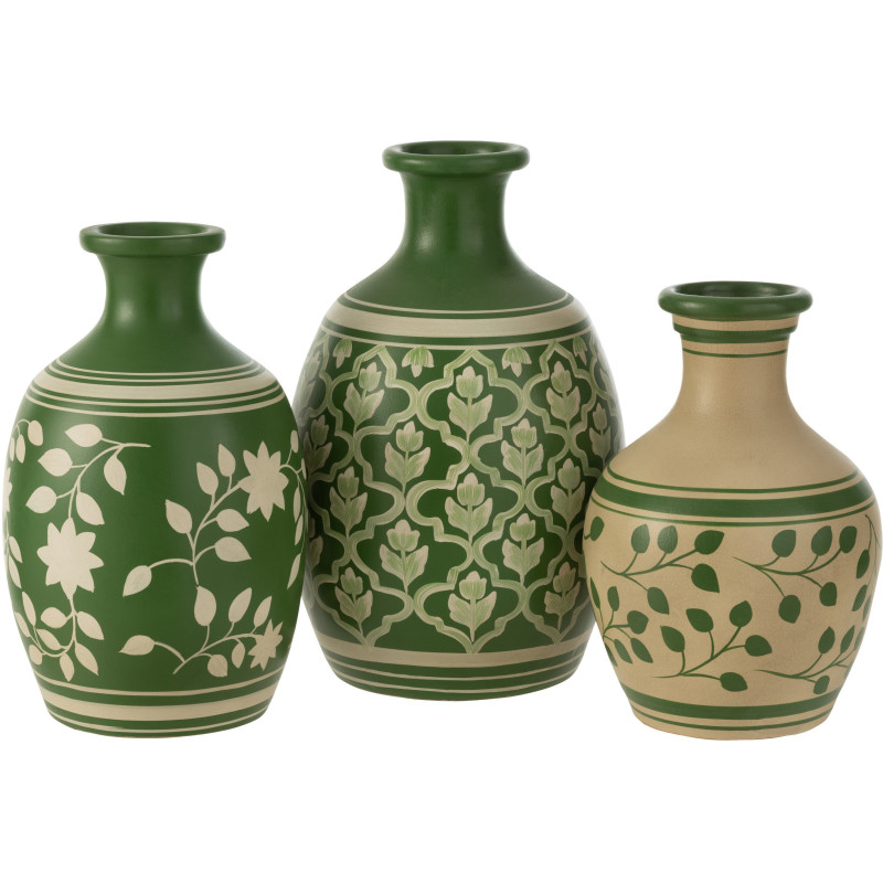 Vase Ovale Hauteur 43 cm en Terre cuite Vert Blanc Motif fleurs Uzès - 3
