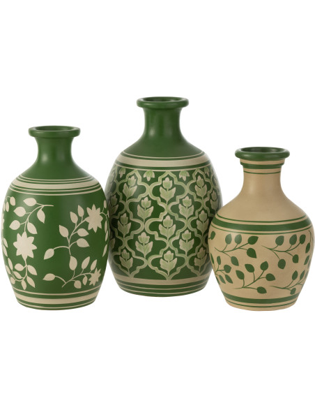 Vase Ovale Hauteur 43 cm en Terre cuite Vert Blanc Motif fleurs Uzès - 3