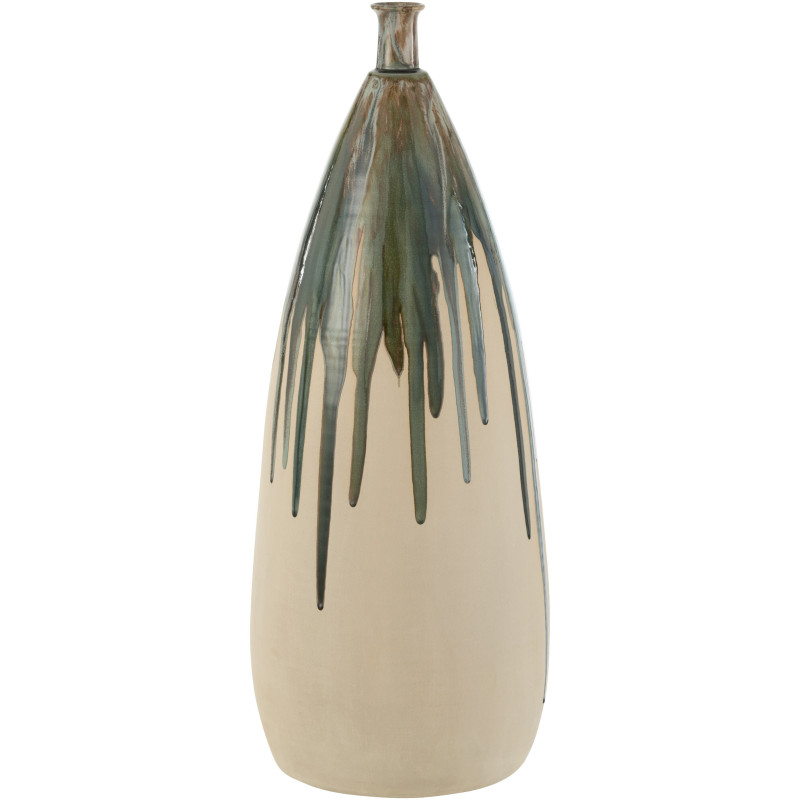 Vase Ovale XXL Hauteur 70 cm en Céramique Beige Vert Paint - 1