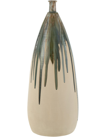 Vase Ovale XXL Hauteur 70 cm en Céramique Beige Vert Paint - 1