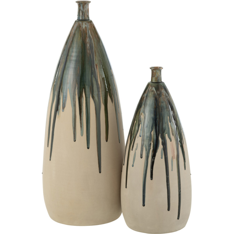 Vase Ovale XXL Hauteur 70 cm en Céramique Beige Vert Paint - 2