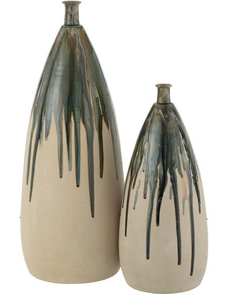 Vase Ovale XXL Hauteur 70 cm en Céramique Beige Vert Paint - 2