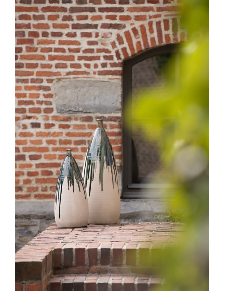 Vase Ovale XXL Hauteur 70 cm en Céramique Beige Vert Paint - 4