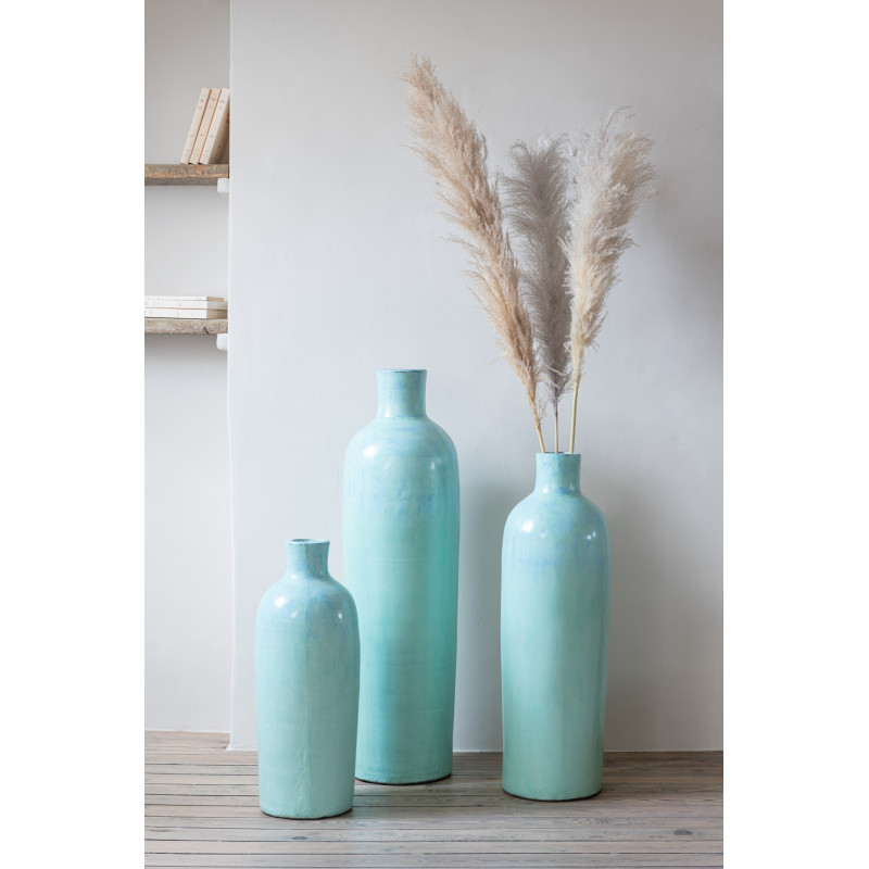 Vase Bouteille XXL Hauteur 100 cm en Terre cuite Bleu Leonard - 2
