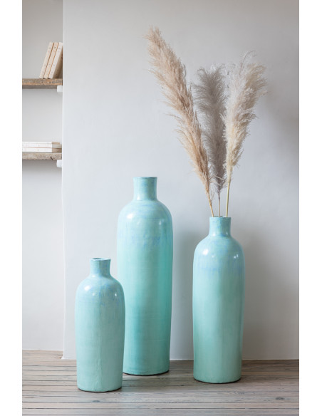 Vase Bouteille XXL Hauteur 100 cm en Terre cuite Bleu Leonard - 2