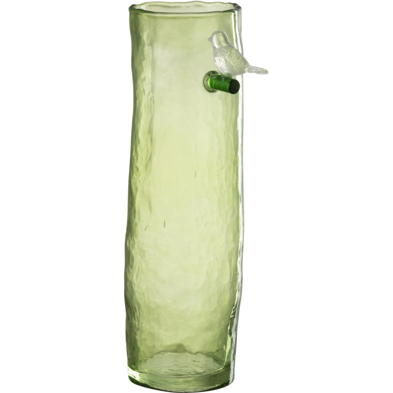 Vase Cyclindrique Oiseau sur branche Hauteur 32 cm en Verre Vert Aves - 1