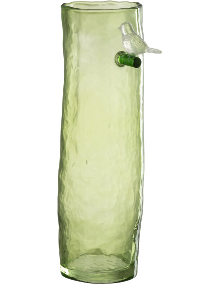 Vase Cyclindrique Oiseau sur branche Hauteur 32 cm en Verre Vert Aves - 1