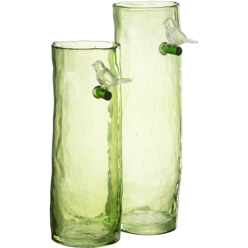 Vase Cyclindrique Oiseau sur branche Hauteur 32 cm en Verre Vert Aves - 2