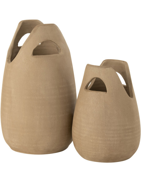 Vase Ovale avec 2 anses Hauteur 40 cm en Céramique Beige Bag - 2
