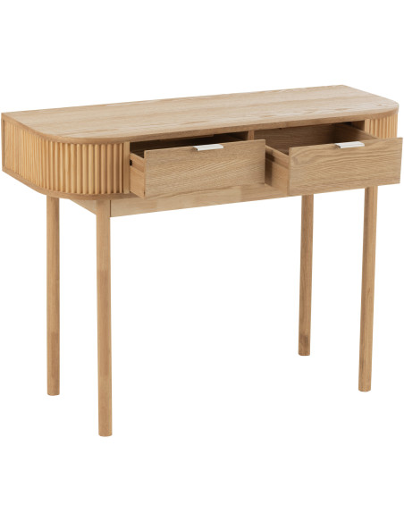 Console japandi arrondie 2 tiroirs en Bois de pin Naturel Kaori - 4
